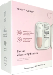 Vanity Planet Facial Cleansing System Rotating Three Brush Heads White & Pink - Picture 1 of 9