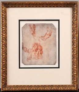 Antique 18thC Sanguine Drawing Michelangelo Study of Adam for Sistine Chapel NR - Picture 1 of 5