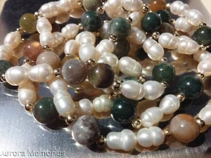 Pearl Jade Jadeite Nephrite Bead Necklace Goldtone Vintage - Picture 1 of 1