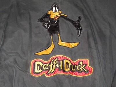 Vintage 1993 American Characters Looney Tunes Daffy Duck Silk Zip Up Jacket Sz M - Image 1 of 4