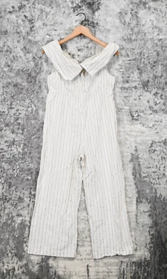 Mono Stone Cold Fox para mujer blanco a rayas lino sin mangas pierna ancha recortado 0 Foto 1 de 4