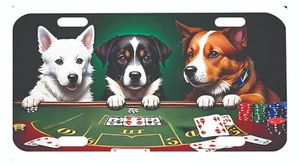 Dog Poker License Plate Auto Tag - Picture 1 of 1