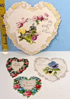 4 Antique Greetings Sweetheart Embossed Victorian Heart Shape Valentine Cards - Image 1 of 4