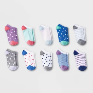 Cat & Jack Girls' Multicolor 10pk Lightweight Low Cut Socks Size 9-2.5 Medium - Picture 1 of 1