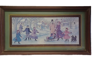 "Patinaje sobre hielo de invierno familia victoriana impresión Joan Stier enmarcado mate 21,5""x 11,5""" - Imagen 1 de 10