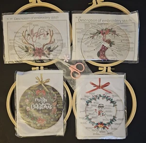 4 Kit Embroidery Starter Kit W/ 4 Rings, Threads, & Tools Christmas Decoration - Picture 1 of 4