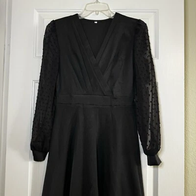 Women's V Neck Long Sleeve Dress A Line Empire Waist Party Casual Evening Size S - Image 1 of 4