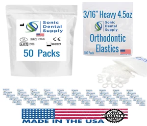 50 Packs - 3/16 Inch 4.5 oz Orthodontic Elastics - Clear Latex Free Rubber Bands - Picture 1 of 4