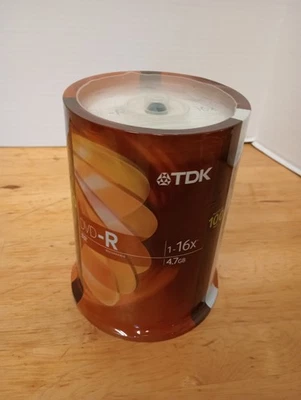 TDK DVD-R 4.7 GB Recordable Discs 100 Pack Spindle 1-16x Speed BRAND NEW SEALED - Image 1 of 2