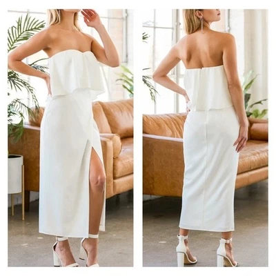 Vestido Midi Lulus Class and Charisma Cetim Branco Sem Alças Tamanho Médio NOVO - Imagem 1 de 4