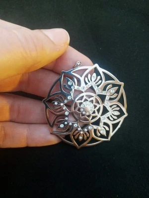 Anhänger Energetix Lotus-Blüte Edelstahl, Magnet, Magnetschmuck, weiße Kristalle - Bild 1 von 4