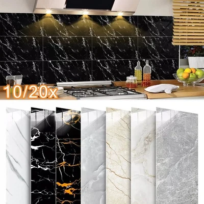 10/20x Marmor Wandaufkleber Selbstklebend Steinoptik Wandpaneele PVC Küche Bad - Bild 1 von 4
