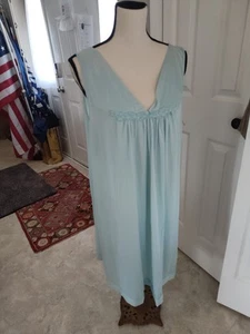 Vintage Vanity Fair Silky Short Nightgown XL 1X Sleeveless Azure Mist AQUA BLUE - Picture 1 of 10