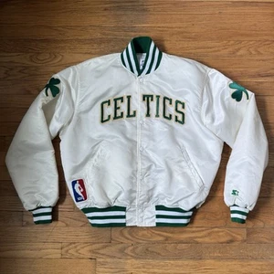 Vintage 90s Starter Boston Celtics White Satin Jacket NBA Made USA Mens Size XL - Picture 1 of 10