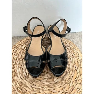 Salvatore Ferragamo schwarz mandel Peeptoe Gr. 9 A Knöchelschnalle Plateau Wedges - Bild 1 von 11