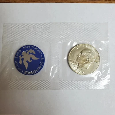 1974 S IKE Eisenhower 40% Silver Dollar US Coin Blue Ike 'Exact Pictures' AF - Image 1 of 4