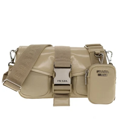Prada Pocket Shoulder Bag Logo Strap Crossbody Beige 1BD295 New With Defects - Image 1 of 4