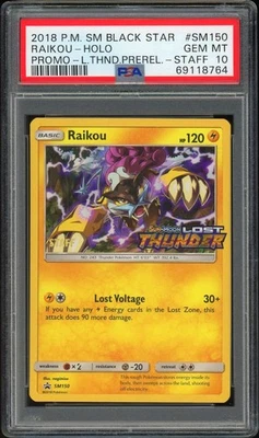 2018 Pokemon Lost Thunder Pre-Release Staff Black Star Promo Raikou SM150 PSA 10 - Image 1 of 2