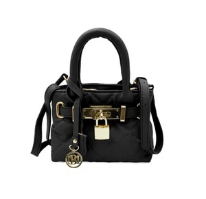 BADGLEY MISCHKA BLACK QUILTED MINI TOTE PURSE WITH FRONT LOCK BLACK NWT - Picture 1 of 3