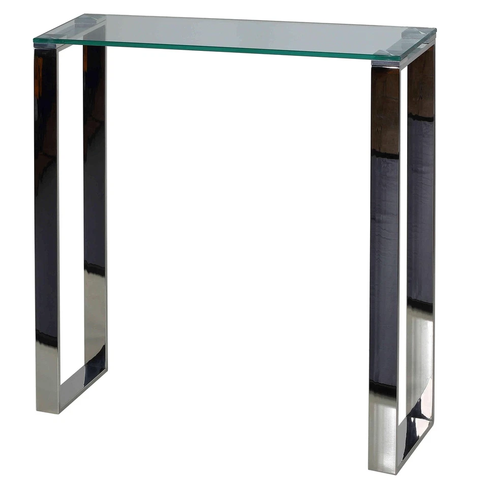 Forli Small Entry Way Console Table Contemporary Glass and Stainless Steel Fi... - Image 1 of 4