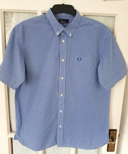 FRED PERRY Short  Sleeve Casual Shirt check print size L  excellent condition - Picture 1 of 8