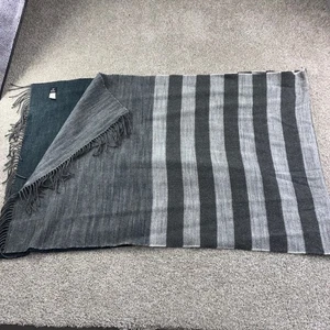 Echo Reversible Scarf Dark Teal Grey Stripe Fringe 24x70 Luxury Soft Warm Casual - Picture 1 of 5