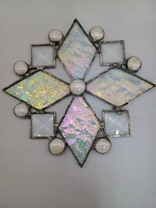 Fiocco di neve iridescente vetro colorato lamina di rame ornamento prendisole 6" - Foto 1 di 6