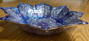 Ciotola vetro blu tacchino intarsiato argento motivo ornato retro argento stesso modello - Foto 1 di 8