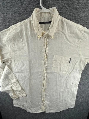 Valentino Jeans XL All Linen Button Up Shirt Ivory Long Sleeve Woven Button Down - Image 1 of 4