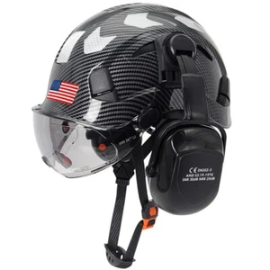 Cappello duro da costruzione con visiera paraorecchini incorporati occhiali adesivi riflettenti - Foto 1 di 8