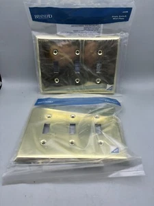 Triple Switch Wall Plate 6 Hole Brass 64399 Brainerd Liberty Hardware Lot of 2 - Picture 1 of 5