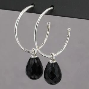 Pandora Sterling "Fascinating Beauty" Black Murano Glass Compose Hoop Earrings - Picture 1 of 6
