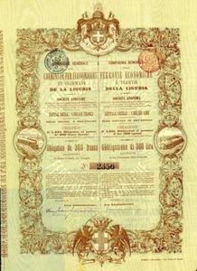 1892 - COMPAGNIA GENER DELLE FERROVIE ECONOMICHE E TRAMVIE DELLA LIGURIA 1 OBB. - Picture 1 of 5