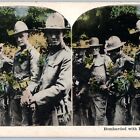 C1910s Wwi Usmc Army Military Men W/ Flowers Stereoview Hand Colored Card V34