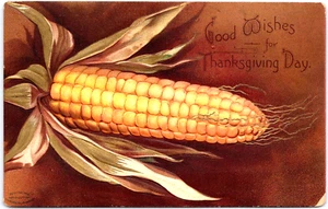 Ear of Corn Good Wishes for Thanksgiving Day Postcard Unposted - Bild 1 von 3