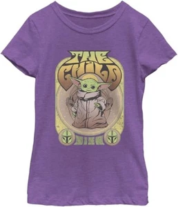 New Girl's Star Wars Mandalorian Grogu Retro Logo Graphic T Shirt Purple Medium - Picture 1 of 2