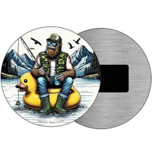 Bigfoot Angeln auf aufblasbarer Ente 3,5" Magnet Kühlschrank Kühlschrank Küche - Bild 1 von 2