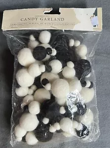 Candy Garland 68" Black & White Needle Felt Pom Pom Christmas Garland - Picture 1 of 4