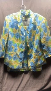 Vtg 2 pc Linen Blend Groovy 60’s Floral Mod Suit Blazer Retro 14 16 - Picture 1 of 24