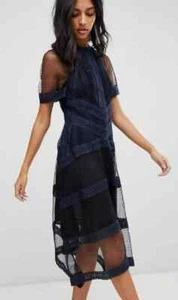 All Saints Selma Midi Black and Navy Lace Dress Size UK 6 - Picture 1 of 7