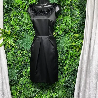 ANTONIO MELANI Women Dress 0 Black Pleated Beaded Sequin Neckline Sheath  1557 - Image 1 of 4