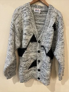 Vintage 90s Unisex Wool Sweater Tally- Ho Button Up  Preppy Hip hop 44”Bust - Picture 1 of 14