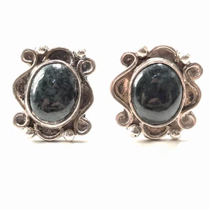 Sterling Silver 925 Green Gemstone Vintage Style Round Stud Earrings 4.2g - Bild 1 von 7