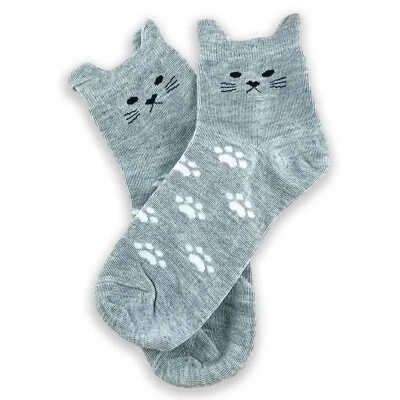 MY PRETTY LITTLE GIFTS Cute Cat Ear Ankle Socks - Grey