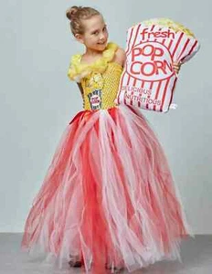 Circus Popcorn Girl Tutu Dress Carnival Birthday Party Wedding Flower Sequin - Picture 1 of 10