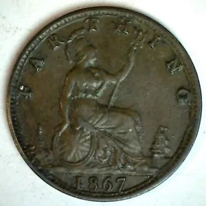 1867 Bronze Farthing Great Britain Extra Fine Circulated Coin UK English XF - Picture 1 of 2
