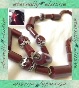 Cherry Amber Genuine Tested Bakelite Faturan Rare Long Prayer Bead Necklace 103g - Picture 1 of 12