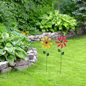 Giratorio de viento con flores de metal 2 piezas - Estaca de molino de viento de jardín para decoración de patio al aire libre - - Imagen 1 de 12