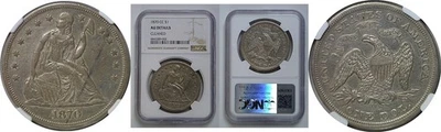 Dólar libertad sentada 1870-CC NGC AU DETALLES limpiado Foto 1 de 3