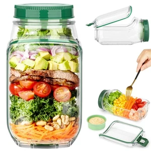 Salad Pod Mason Jar Side Open, Leakproof Salad Jars with Salad Dressing Conta... - Picture 1 of 7